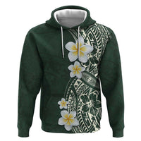 Plumeria Zip Hoodie Polynesian Tribal Frangipani Green LT03 Pullover Hoodie Green - Polynesian Pride
