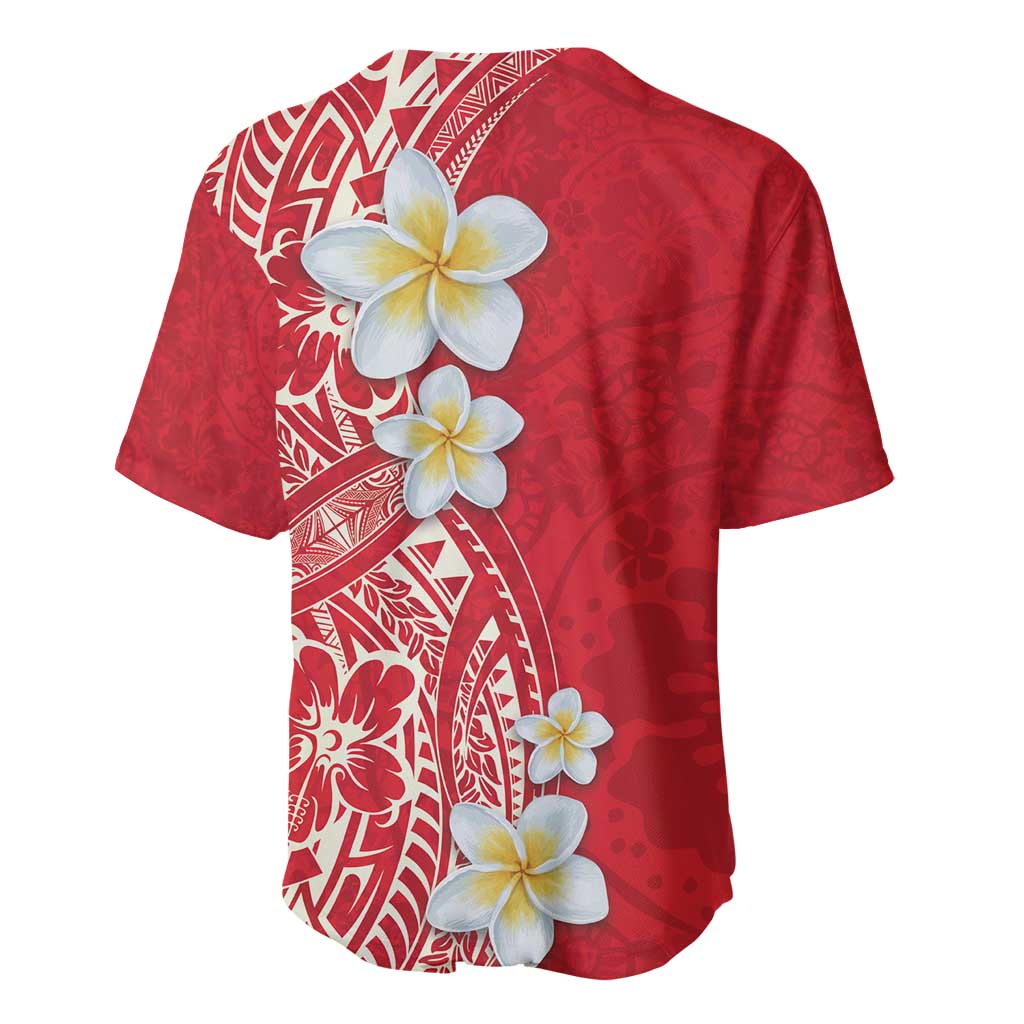 Plumeria Baseball Jersey Polynesian Tribal Frangipani Red LT03 - Polynesian Pride
