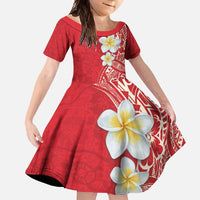 Plumeria Family Matching Long Sleeve Bodycon Dress and Hawaiian Shirt Polynesian Tribal Frangipani Red