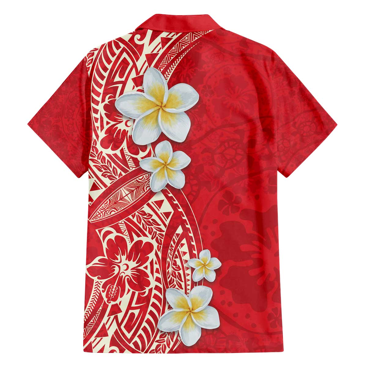 Plumeria Family Matching Off The Shoulder Long Sleeve Dress and Hawaiian Shirt Polynesian Tribal Frangipani Red