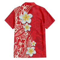 Plumeria Family Matching Off Shoulder Short Dress and Hawaiian Shirt Polynesian Tribal Frangipani Red