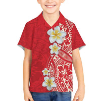 Plumeria Family Matching Summer Maxi Dress and Hawaiian Shirt Polynesian Tribal Frangipani Red