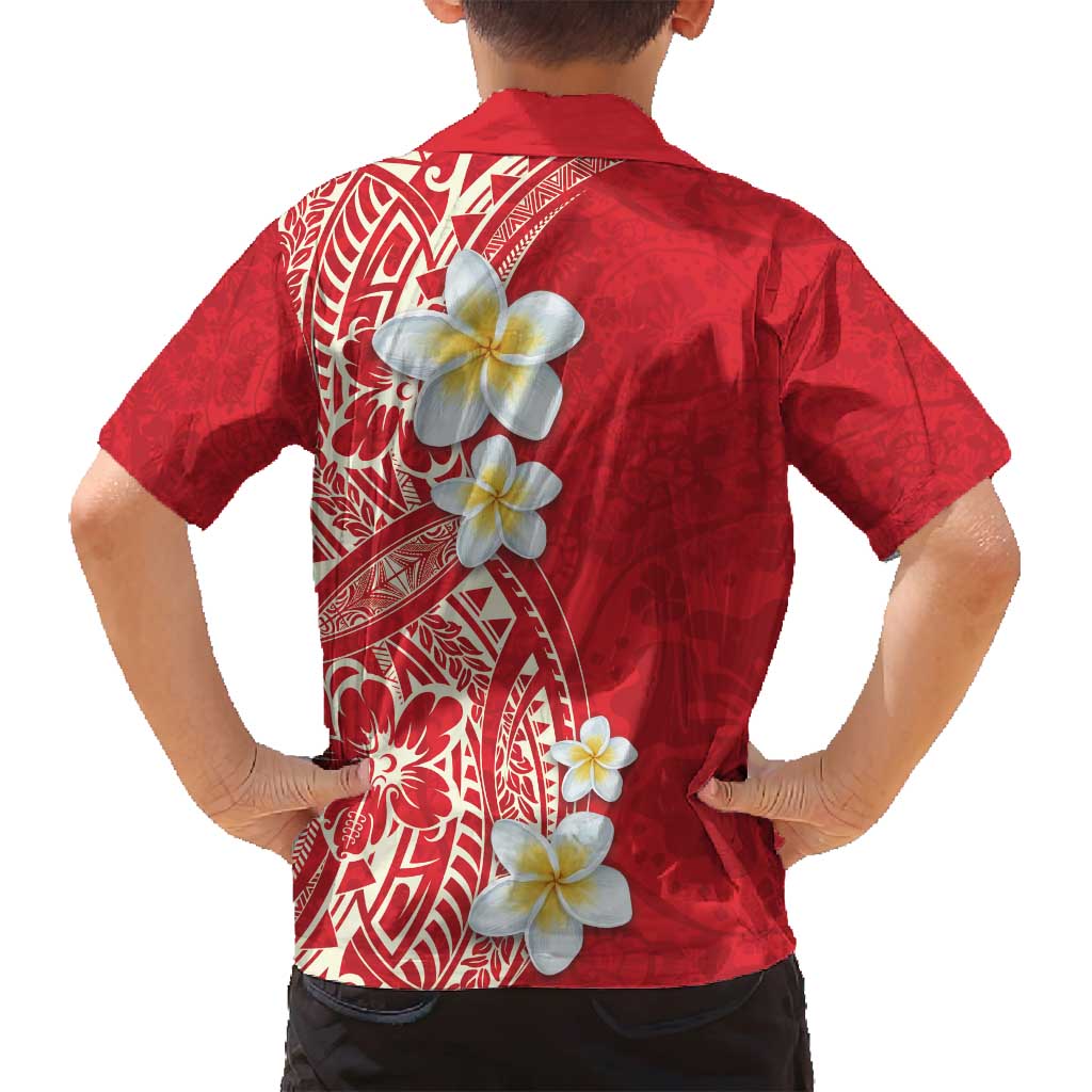 Plumeria Family Matching Tank Maxi Dress and Hawaiian Shirt Polynesian Tribal Frangipani Red LT03 - Polynesian Pride