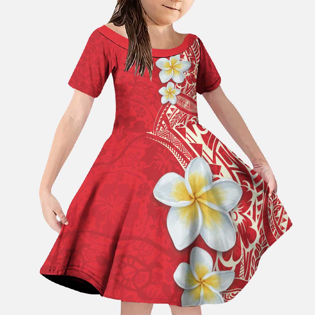 Plumeria Family Matching Tank Maxi Dress and Hawaiian Shirt Polynesian Tribal Frangipani Red LT03 Daughter's Dress Red - Polynesian Pride