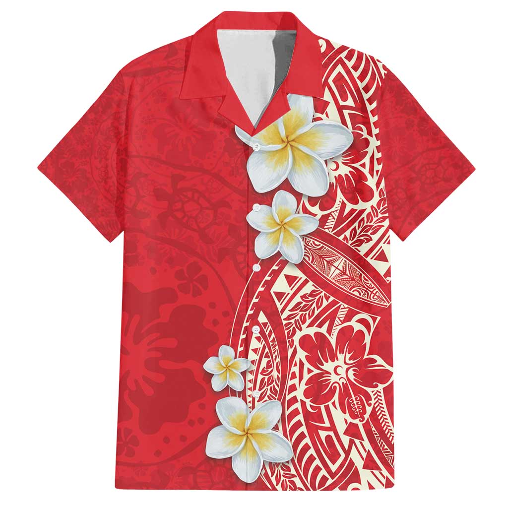 Plumeria Family Matching Tank Maxi Dress and Hawaiian Shirt Polynesian Tribal Frangipani Red LT03 Dad's Shirt - Short Sleeve Red - Polynesian Pride