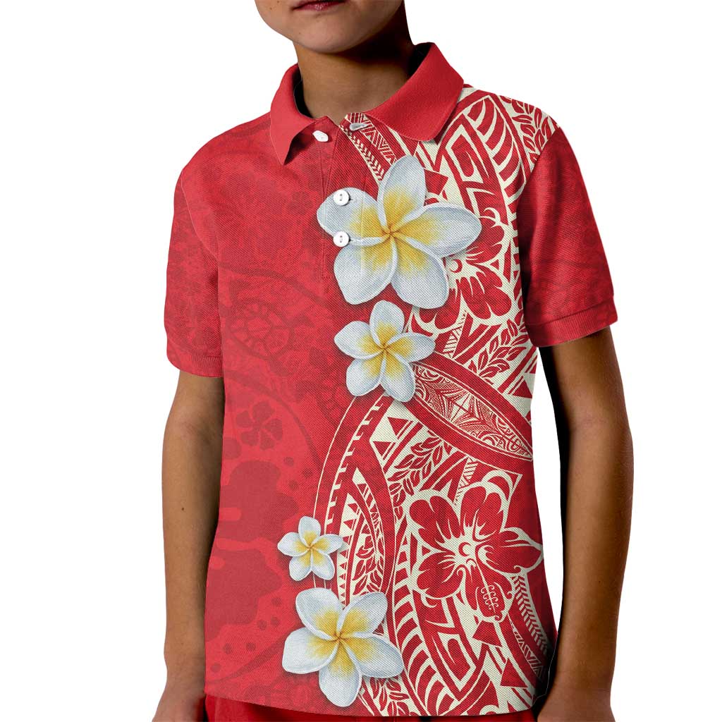 Plumeria Kid Polo Shirt Polynesian Tribal Frangipani Red LT03 Kid Red - Polynesian Pride