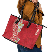 Plumeria Leather Tote Bag Polynesian Tribal Frangipani Red