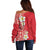 Plumeria Off Shoulder Sweater Polynesian Tribal Frangipani Red