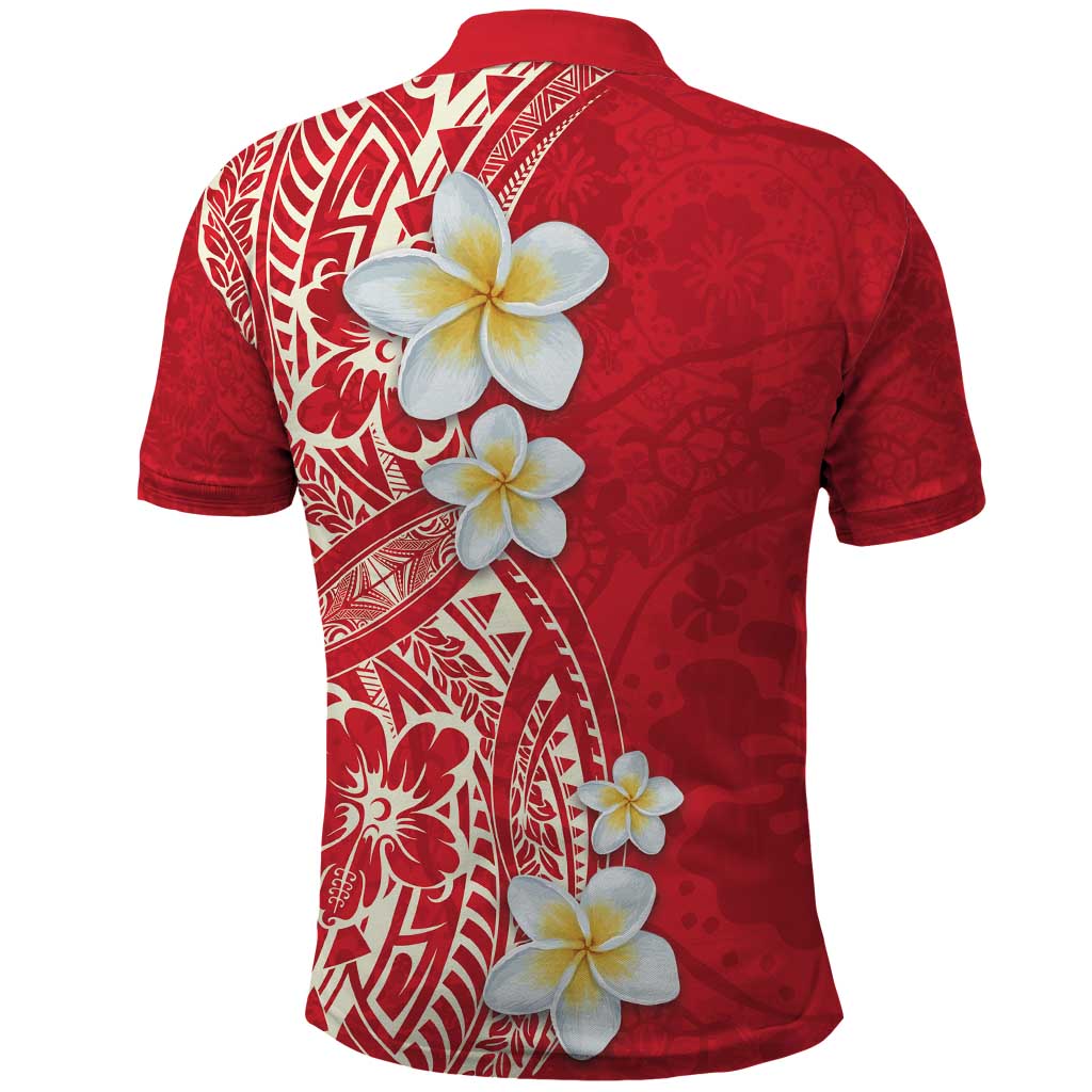 Plumeria Polo Shirt Polynesian Tribal Frangipani Red