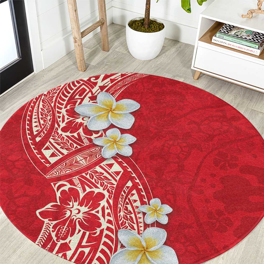 Plumeria Round Carpet Polynesian Tribal Frangipani Red LT03 Red - Polynesian Pride