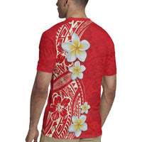 Plumeria Rugby Jersey Polynesian Tribal Frangipani Red