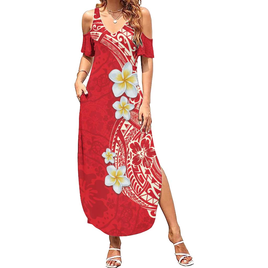 Plumeria Summer Maxi Dress Polynesian Tribal Frangipani Red LT03 Women Red - Polynesian Pride