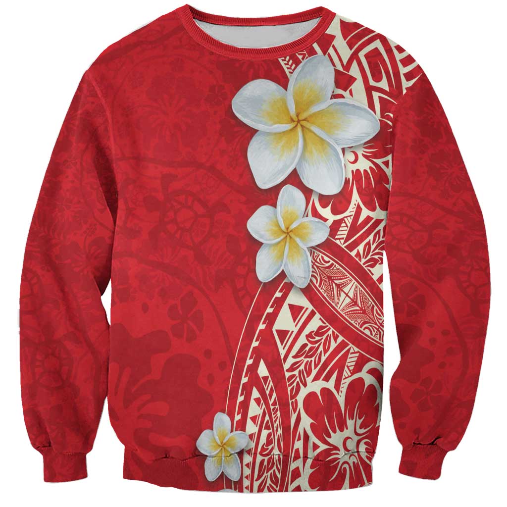Plumeria Sweatshirt Polynesian Tribal Frangipani Red