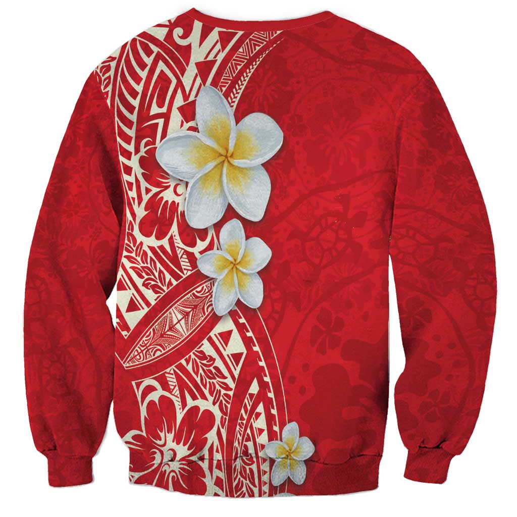 Plumeria Sweatshirt Polynesian Tribal Frangipani Red