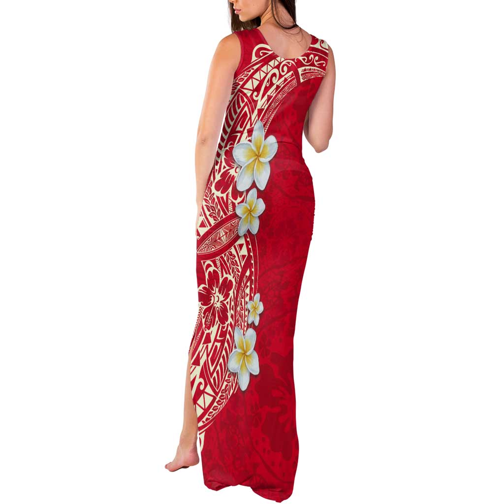 Plumeria Tank Maxi Dress Polynesian Tribal Frangipani Red LT03 - Polynesian Pride