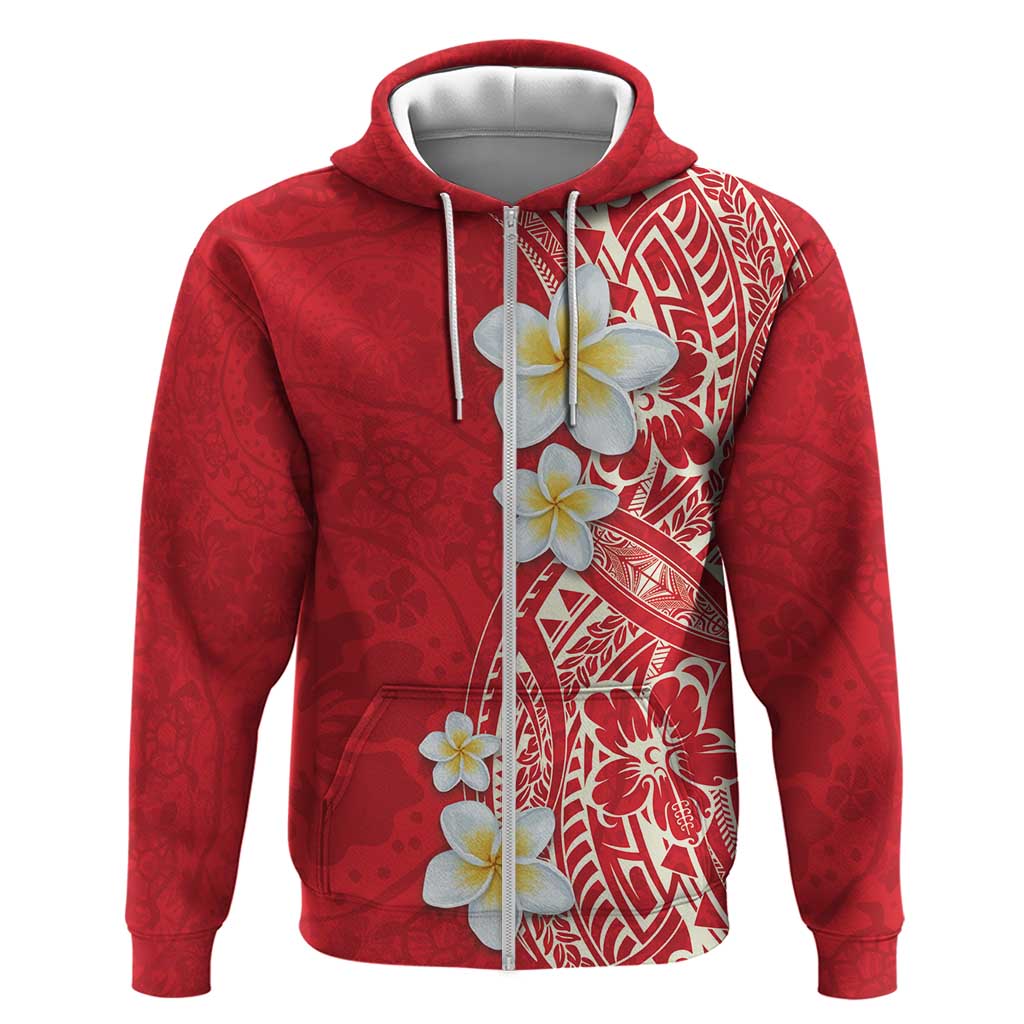 Plumeria Zip Hoodie Polynesian Tribal Frangipani Red LT03 Zip Hoodie Red - Polynesian Pride
