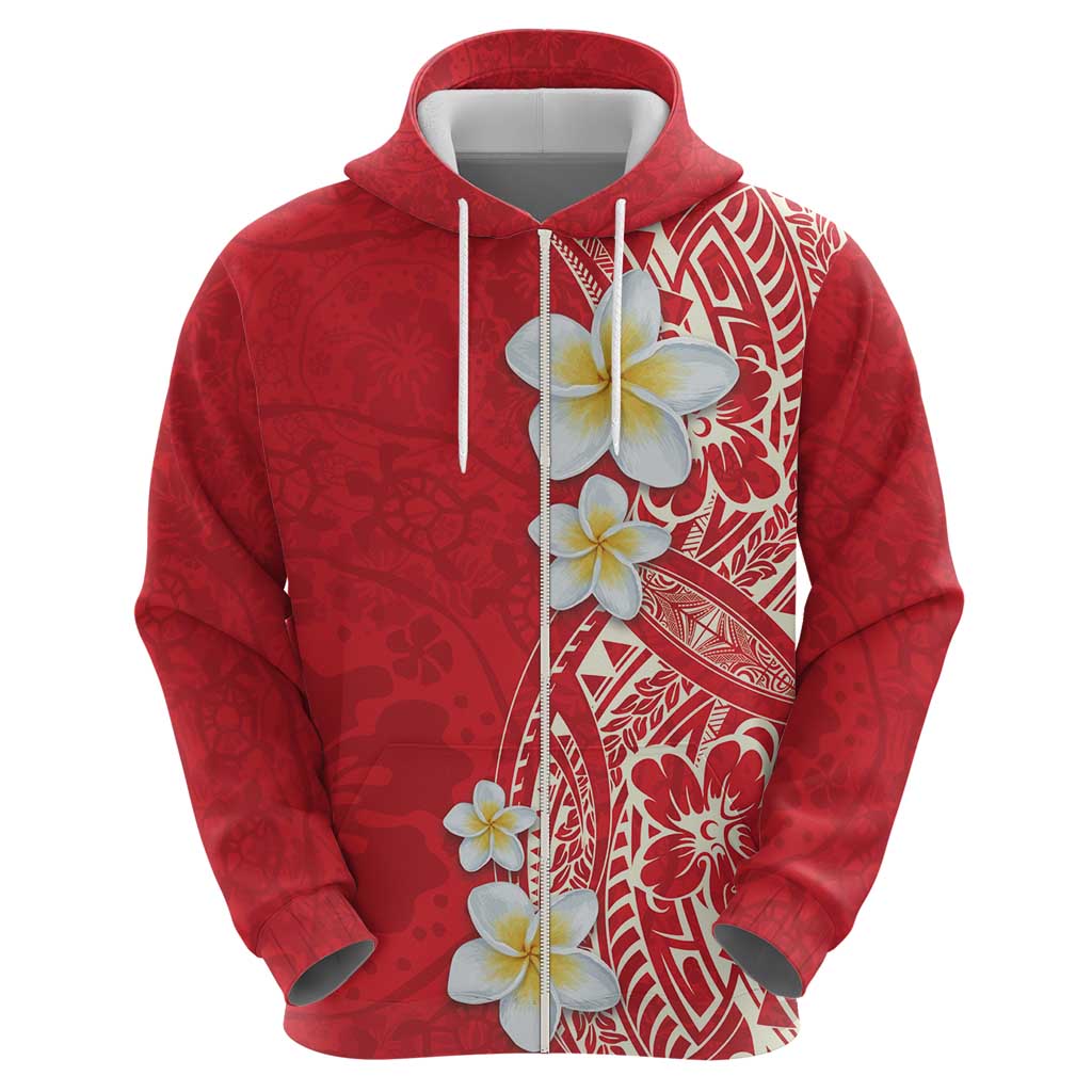 Plumeria Zip Hoodie Polynesian Tribal Frangipani Red LT03 - Polynesian Pride
