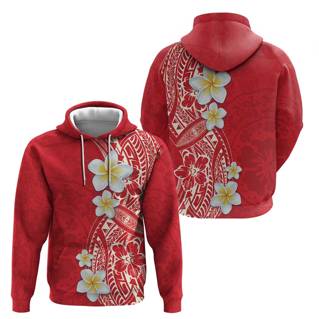 Plumeria Zip Hoodie Polynesian Tribal Frangipani Red LT03 - Polynesian Pride
