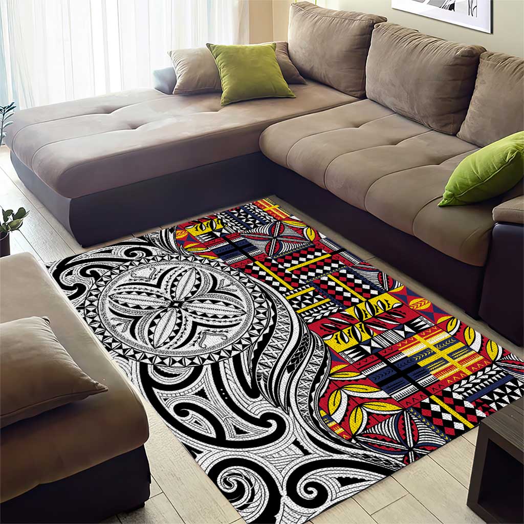 Niue Hiapo and Maori Decoration Tattoos Area Rug - Polynesian Pride