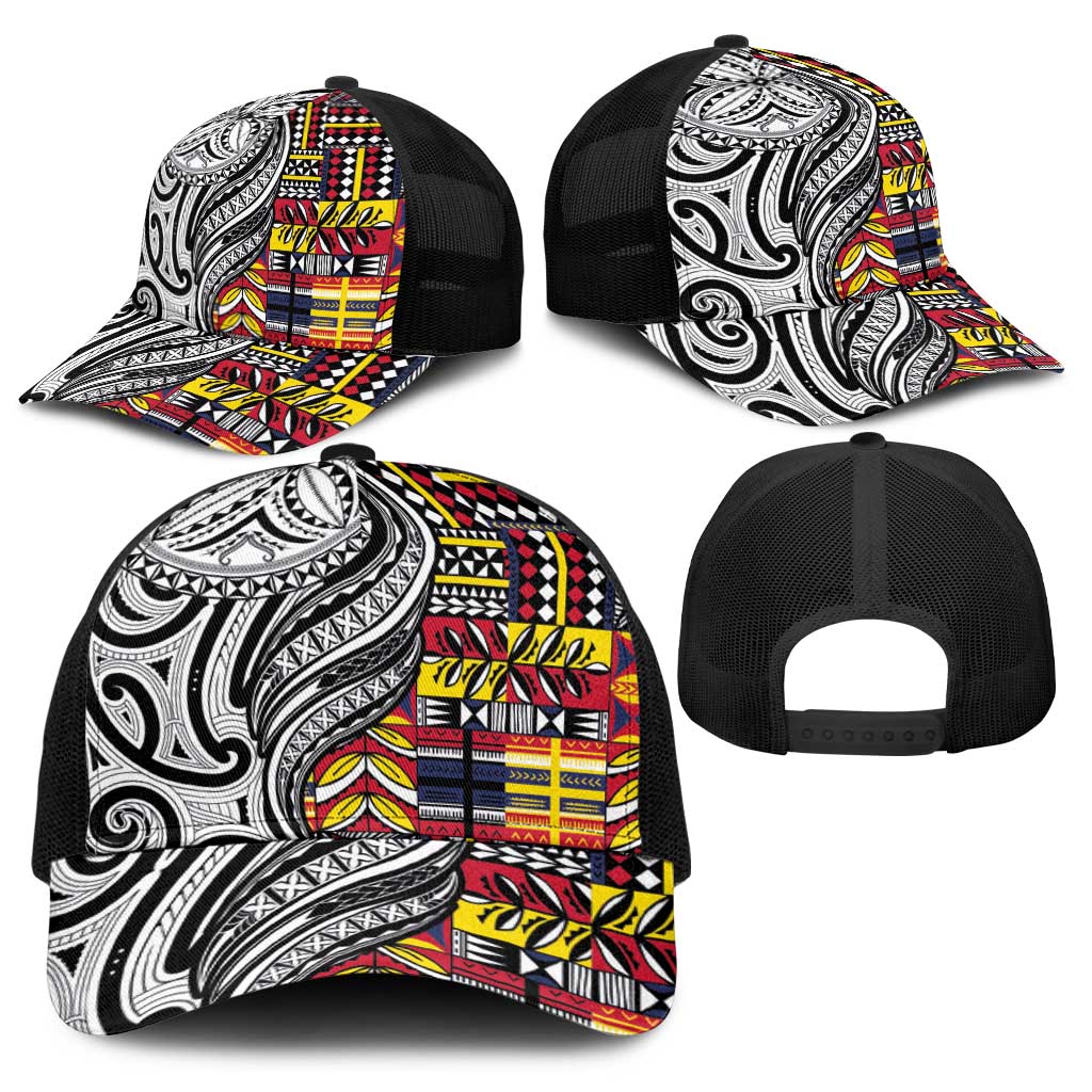 Niue Hiapo and Maori Decoration Tattoos Baseball Net Cap - Polynesian Pride
