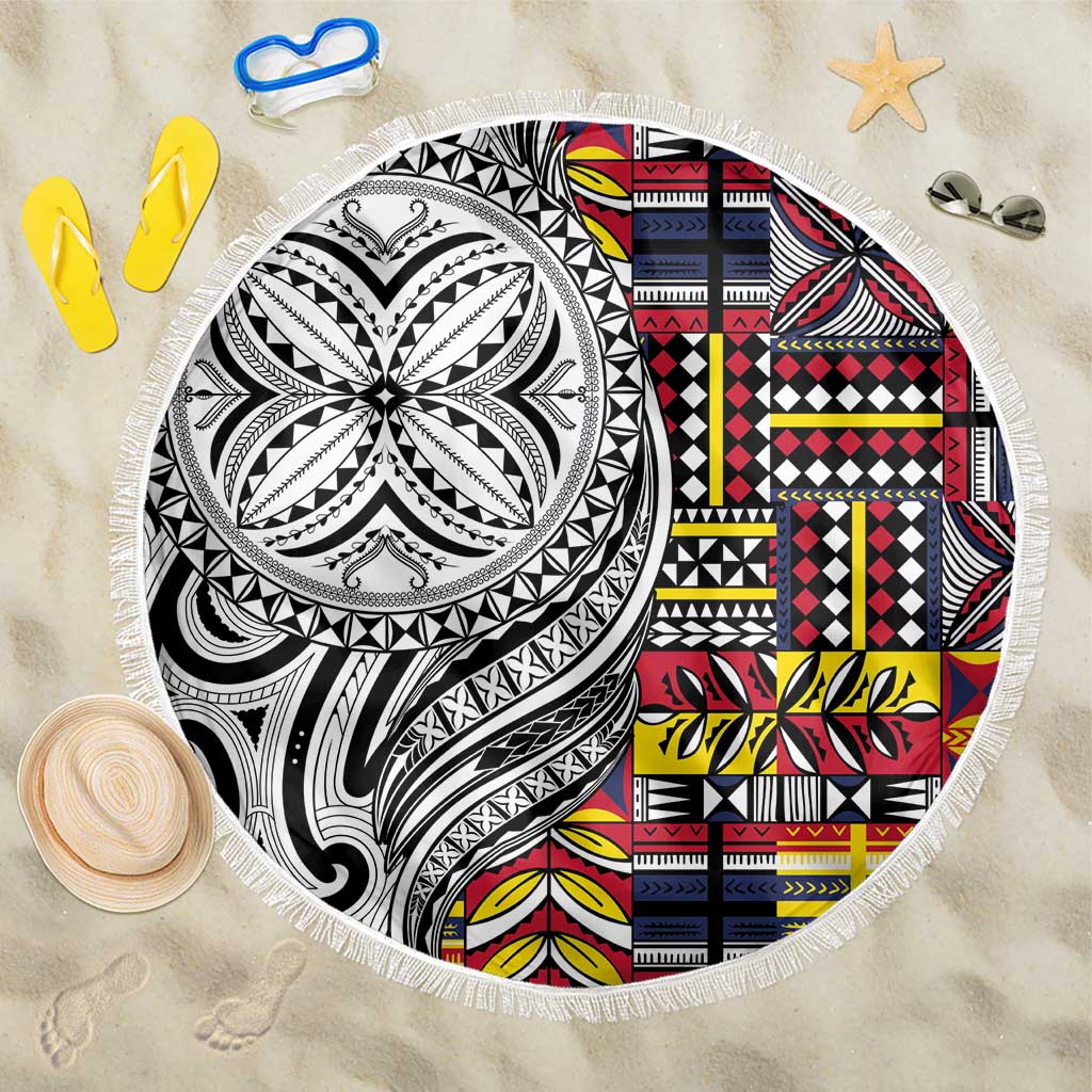 Niue Hiapo and Maori Decoration Tattoos Beach Blanket - Polynesian Pride