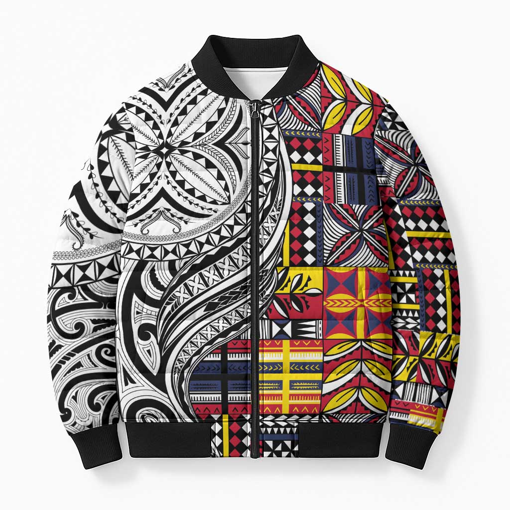 Niue Hiapo and Maori Decoration Tattoos Bomber Puffer Jacket - Polynesian Pride