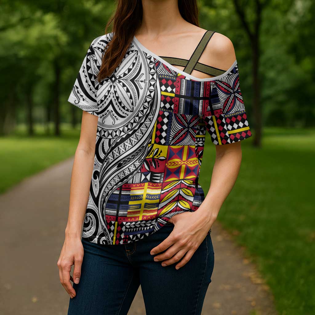 Niue Hiapo and Maori Decoration Tattoos Cross Shoulder Shirt - Polynesian Pride