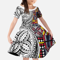 Niue Hiapo and Maori Decoration Tattoos Family Matching Off The Shoulder Long Sleeve Dress and Hawaiian Shirt - Polynesian Pride