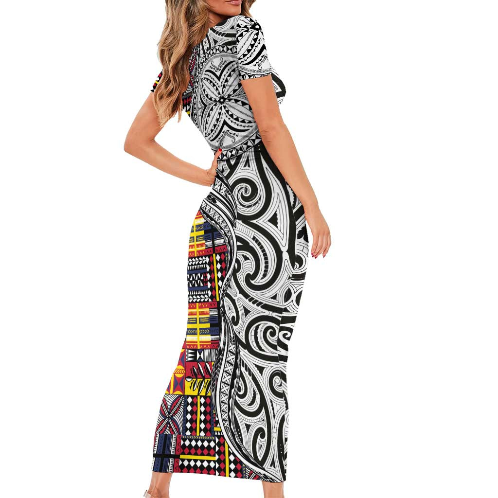 Niue Hiapo and Maori Decoration Tattoos Family Matching Short Sleeve Bodycon Dress and Hawaiian Shirt - Polynesian Pride