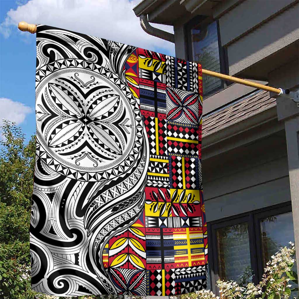 Niue Hiapo and Maori Decoration Tattoos Garden Flag - Polynesian Pride