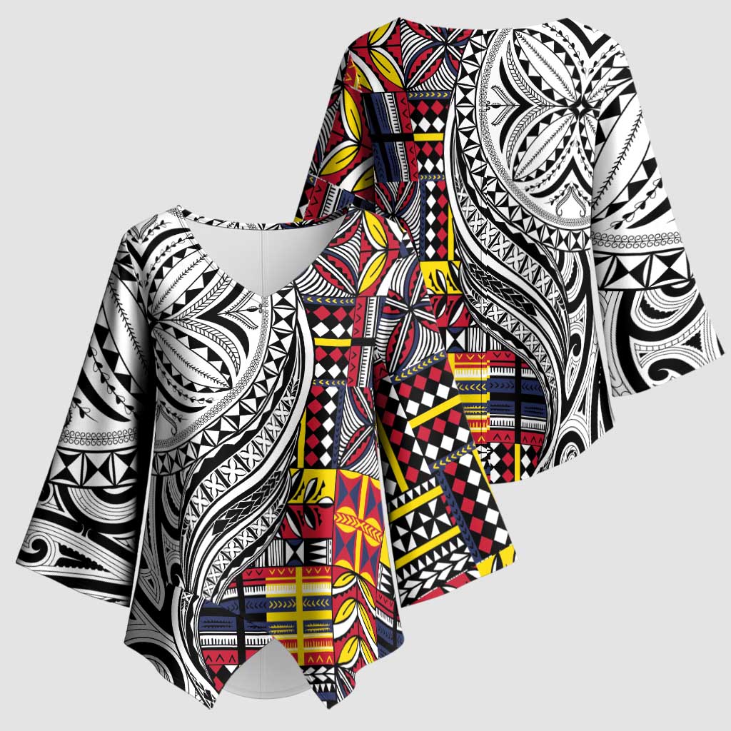 Niue Hiapo and Maori Decoration Tattoos Kimono Sleeve Blouse - Polynesian Pride