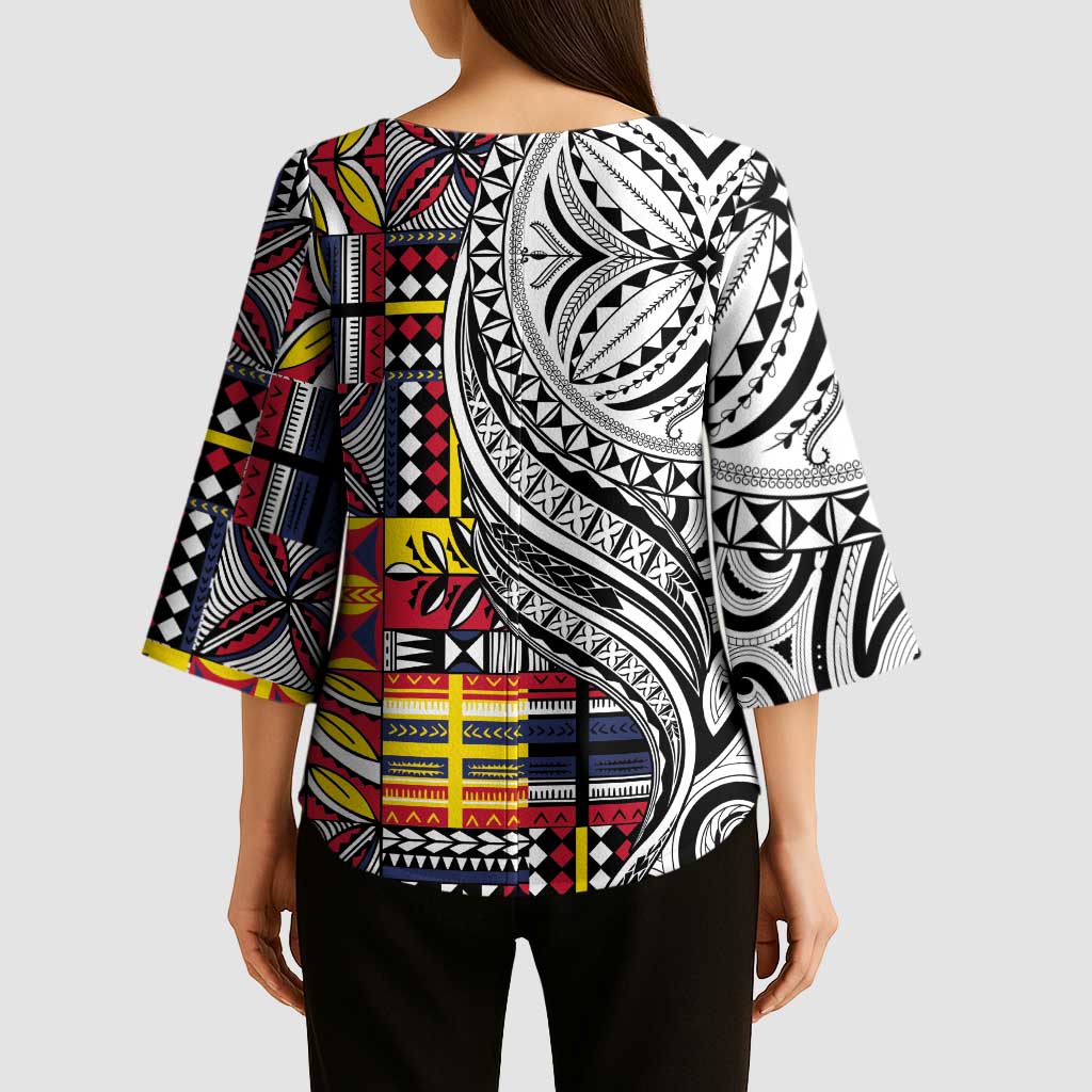 Niue Hiapo and Maori Decoration Tattoos Kimono Sleeve Blouse - Polynesian Pride