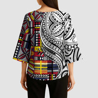 Niue Hiapo and Maori Decoration Tattoos Kimono Sleeve Blouse - Polynesian Pride