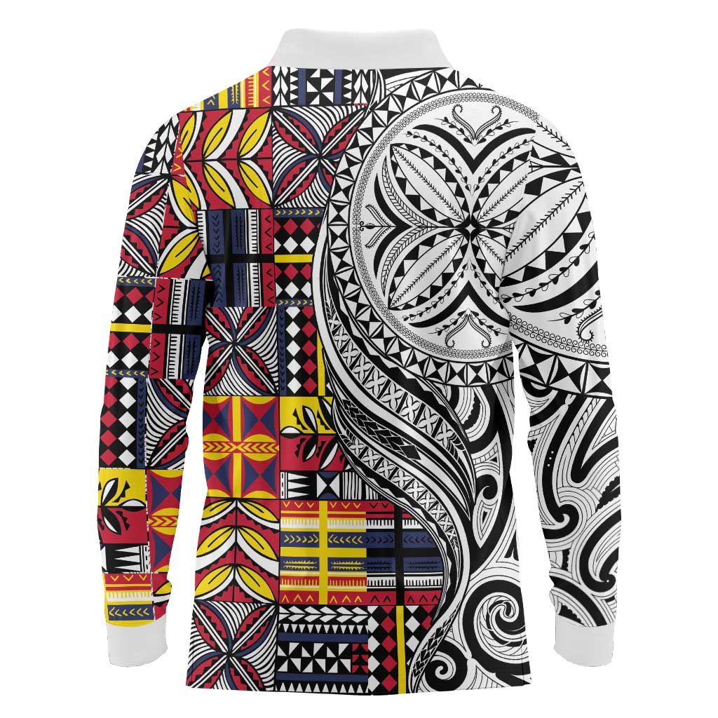 Niue Hiapo and Maori Decoration Tattoos Long Sleeve Polo Shirt - Polynesian Pride
