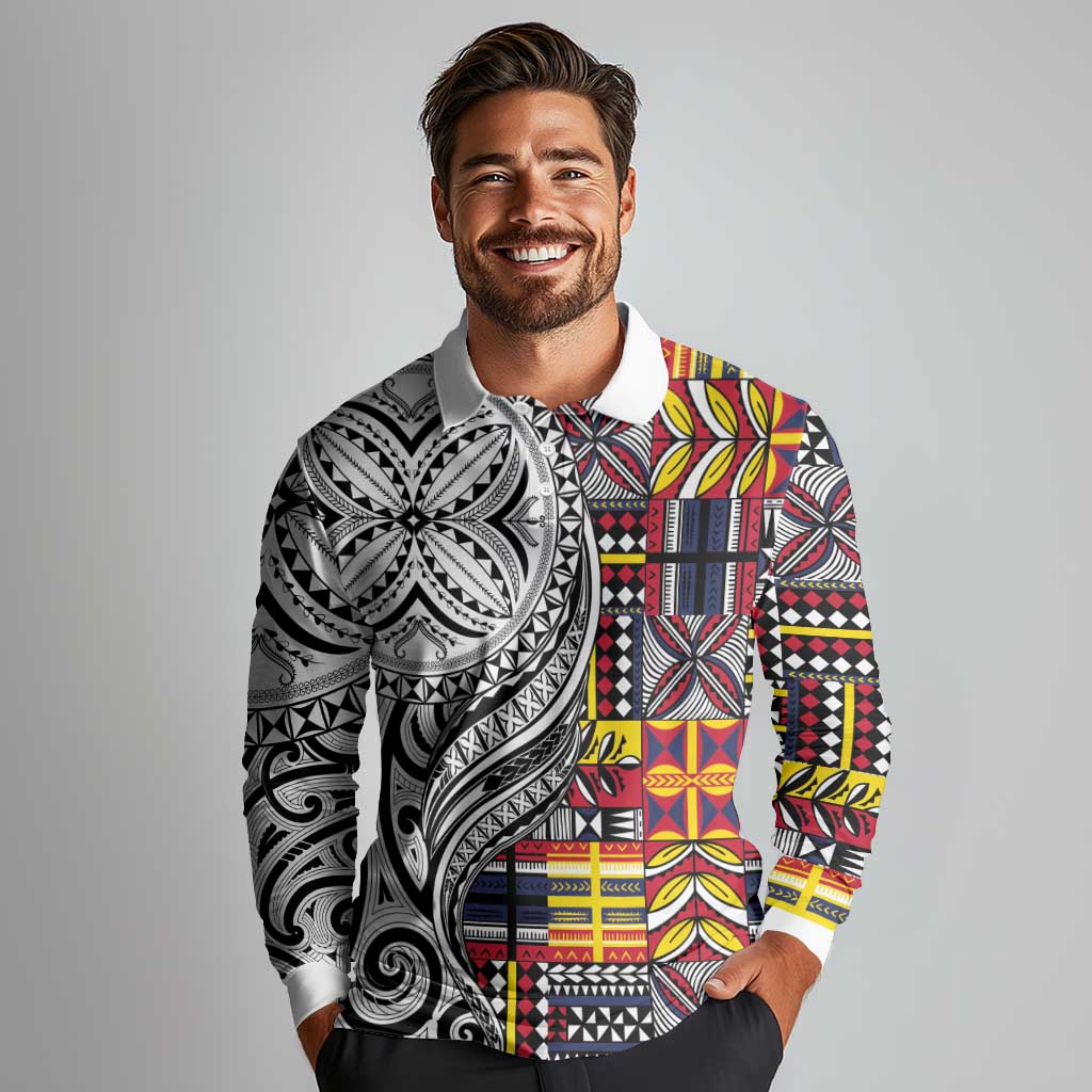 Niue Hiapo and Maori Decoration Tattoos Long Sleeve Polo Shirt - Polynesian Pride