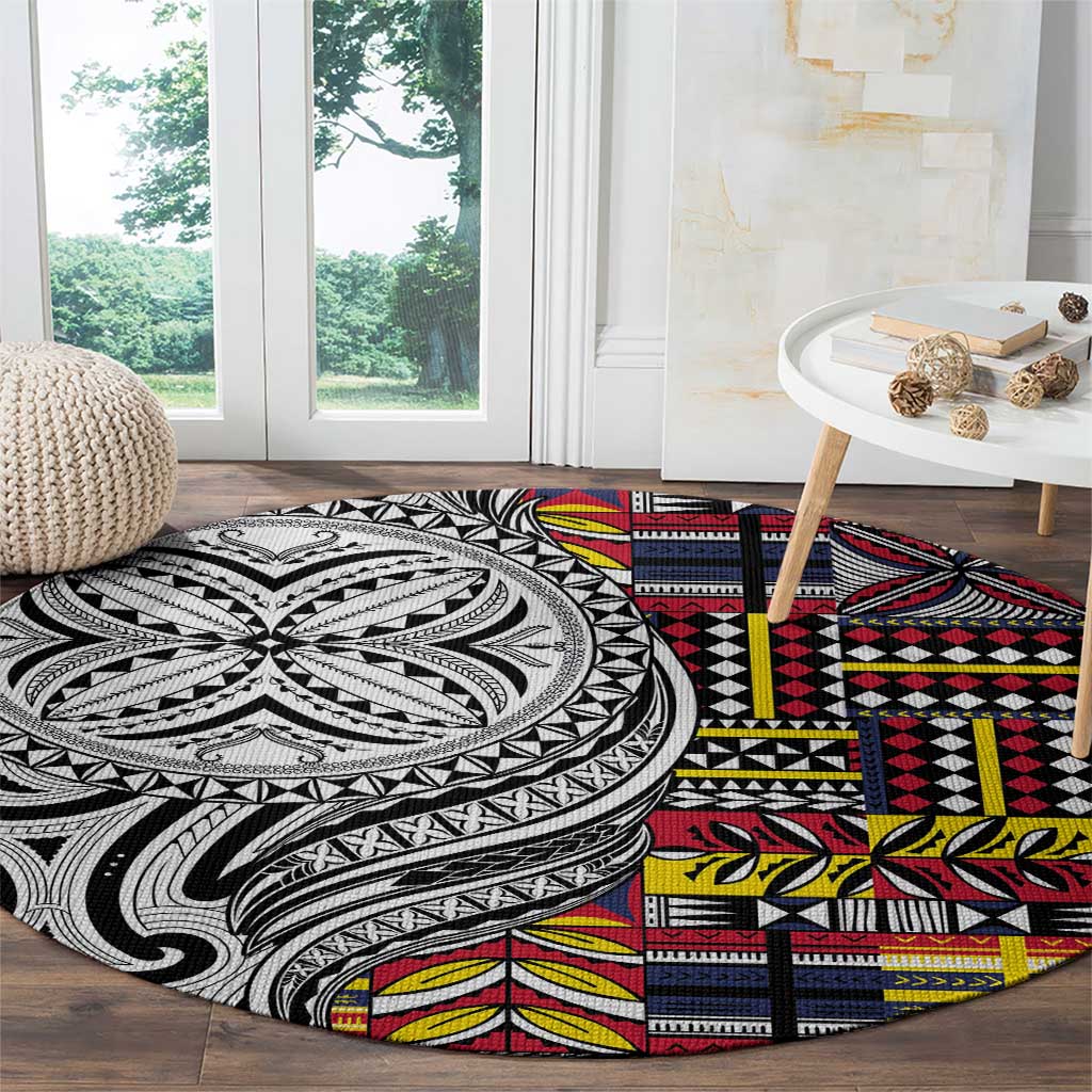 Niue Hiapo and Maori Decoration Tattoos Round Carpet - Polynesian Pride