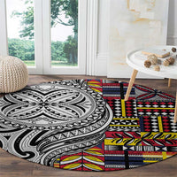 Niue Hiapo and Maori Decoration Tattoos Round Carpet - Polynesian Pride