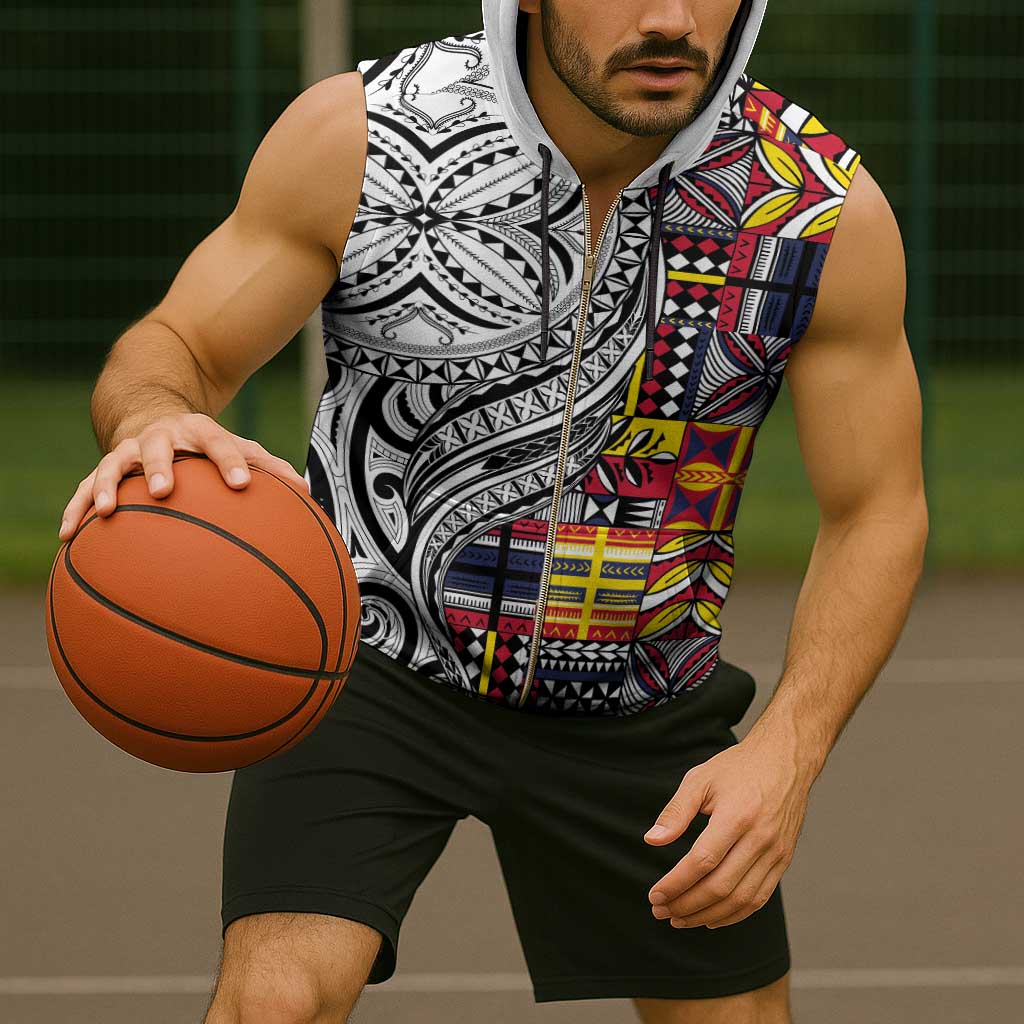 Niue Hiapo and Maori Decoration Tattoos Sleeveless Zip Hoodie - Polynesian Pride