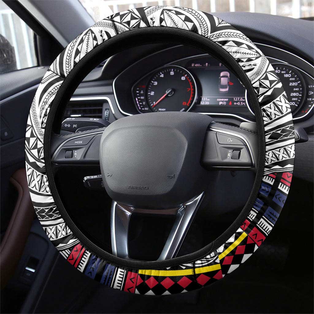 Niue Hiapo and Maori Decoration Tattoos Steering Wheel Cover - Polynesian Pride
