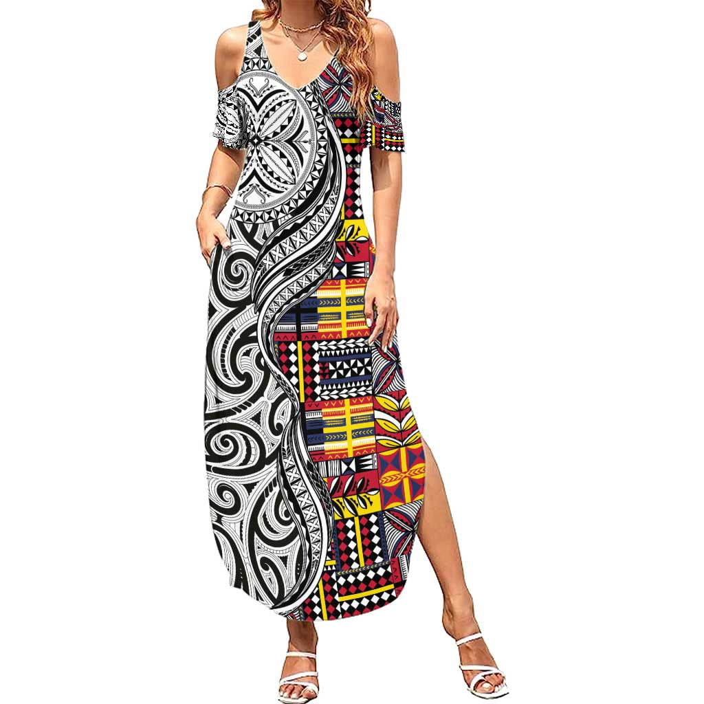 Niue Hiapo and Maori Decoration Tattoos Summer Maxi Dress - Polynesian Pride