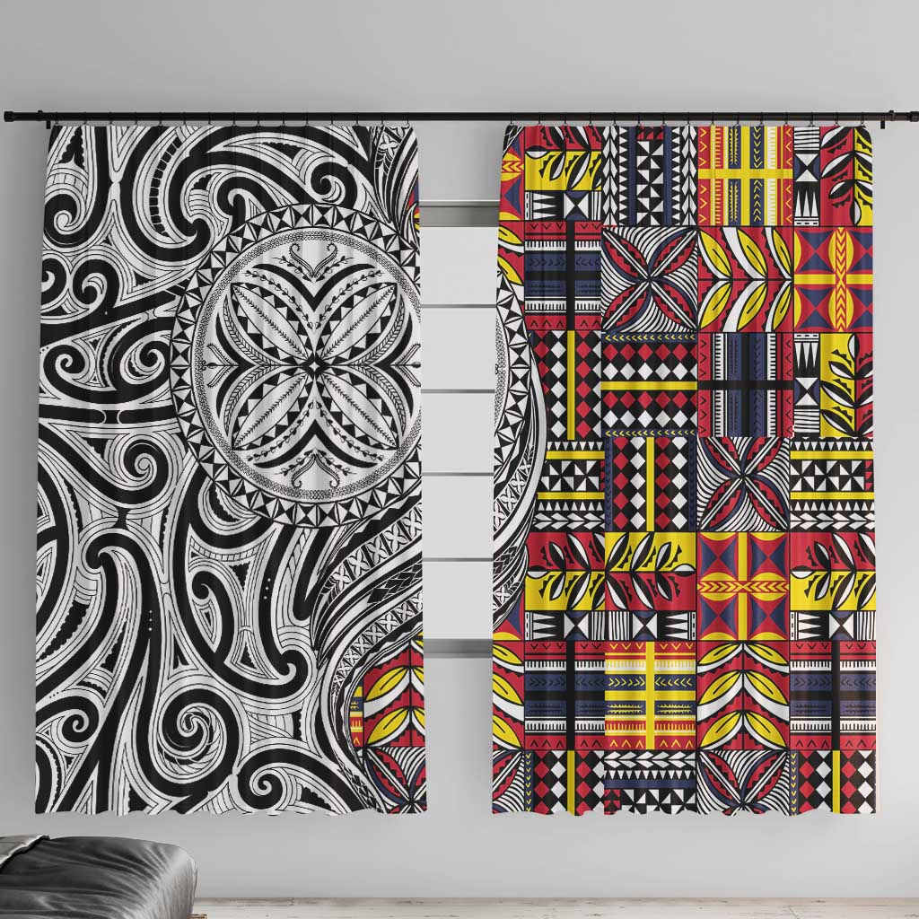 Niue Hiapo and Maori Decoration Tattoos Window Curtain - Polynesian Pride