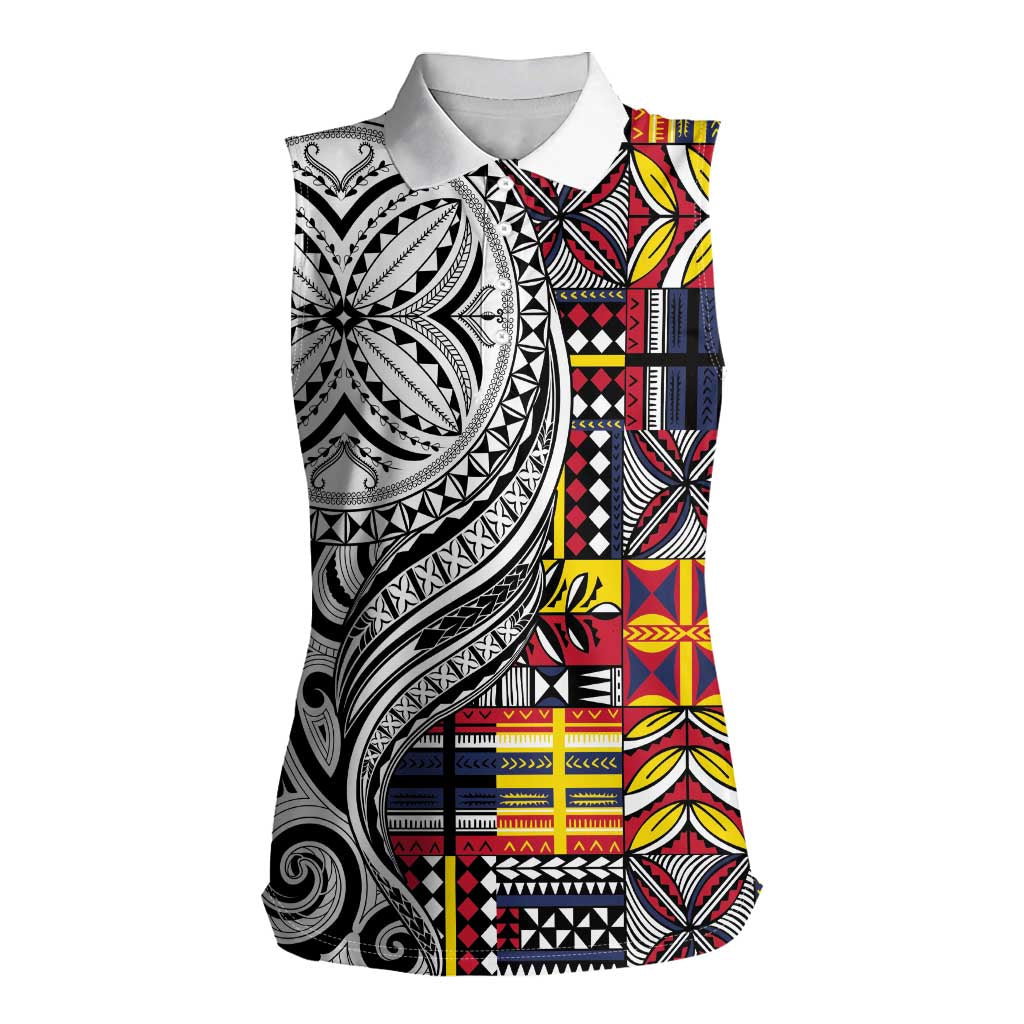Niue Hiapo and Maori Decoration Tattoos Women Sleeveless Polo Shirt - Polynesian Pride