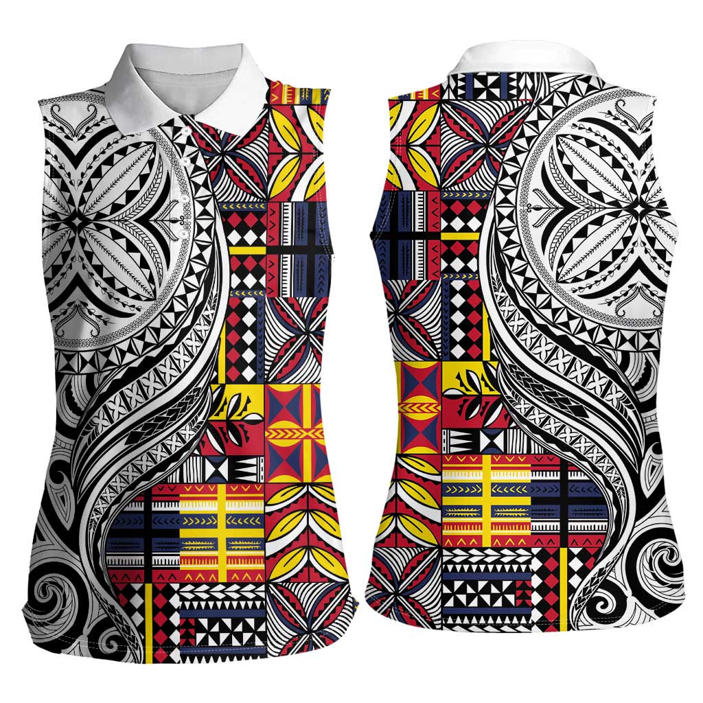 Niue Hiapo and Maori Decoration Tattoos Women Sleeveless Polo Shirt - Polynesian Pride