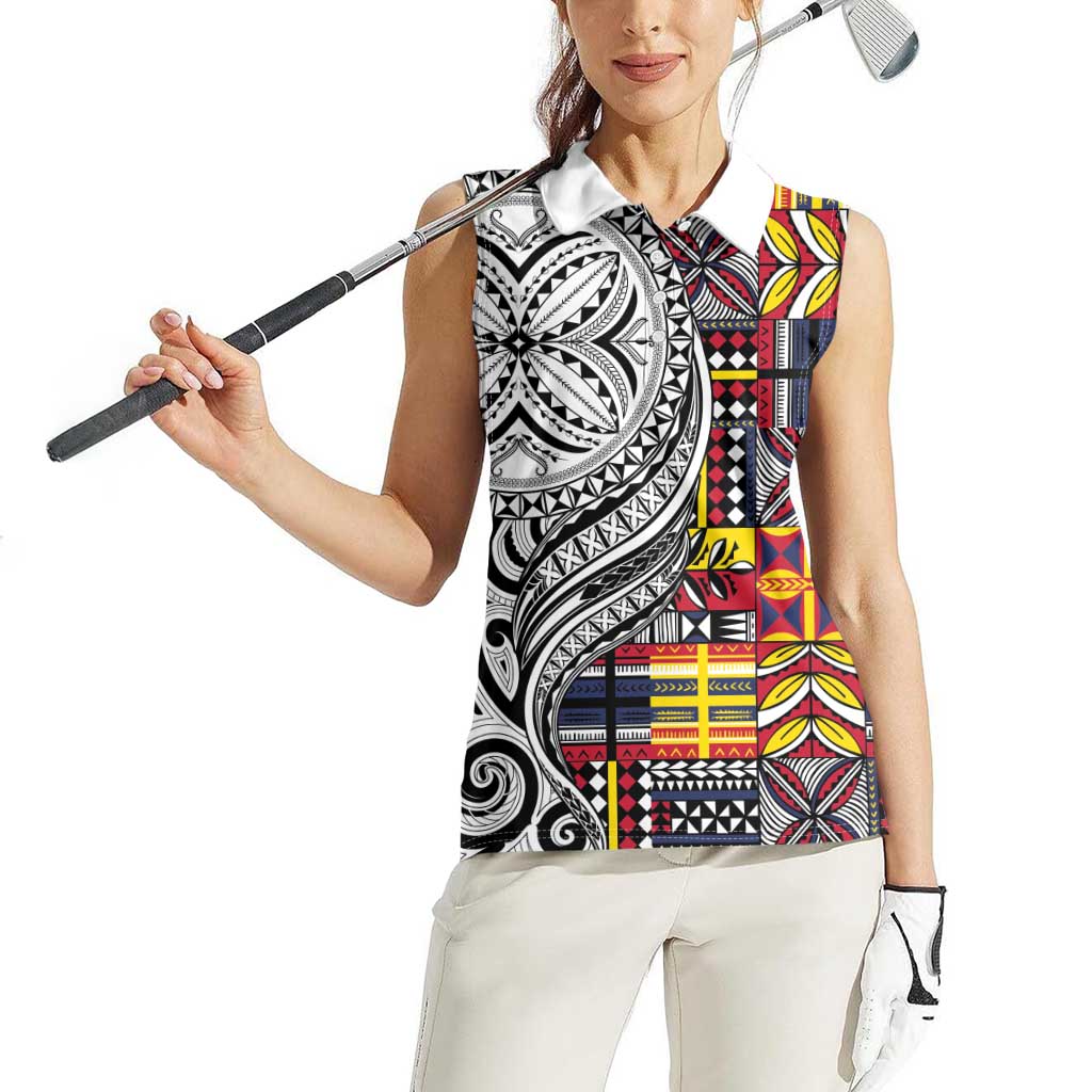 Niue Hiapo and Maori Decoration Tattoos Women Sleeveless Polo Shirt - Polynesian Pride
