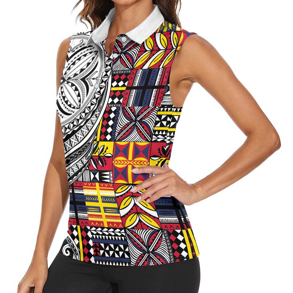 Niue Hiapo and Maori Decoration Tattoos Women Sleeveless Polo Shirt - Polynesian Pride