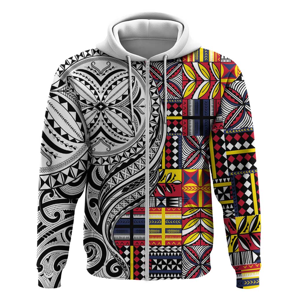 Niue Hiapo and Maori Decoration Tattoos Zip Hoodie - Polynesian Pride
