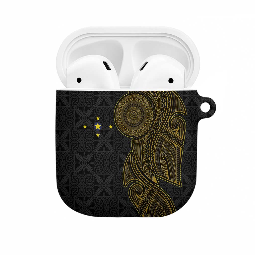 Niue Polynesian Hiapo Tattoo Art AirPods Case Half Style Black Gold Color - Polynesian Pride