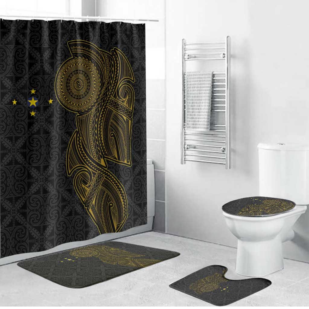 Niue Polynesian Hiapo Tattoo Art Bathroom Set Half Style Black Gold Color - Polynesian Pride