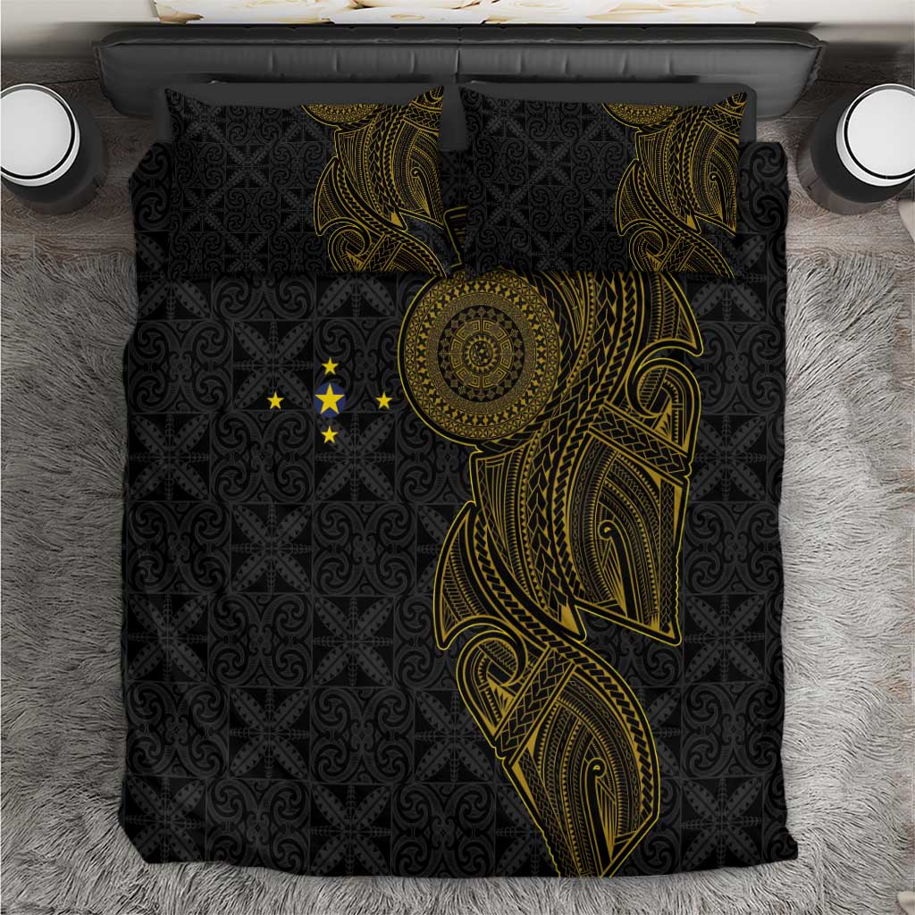 Niue Polynesian Hiapo Tattoo Art Bedding Set Half Style Black Gold Color - Polynesian Pride