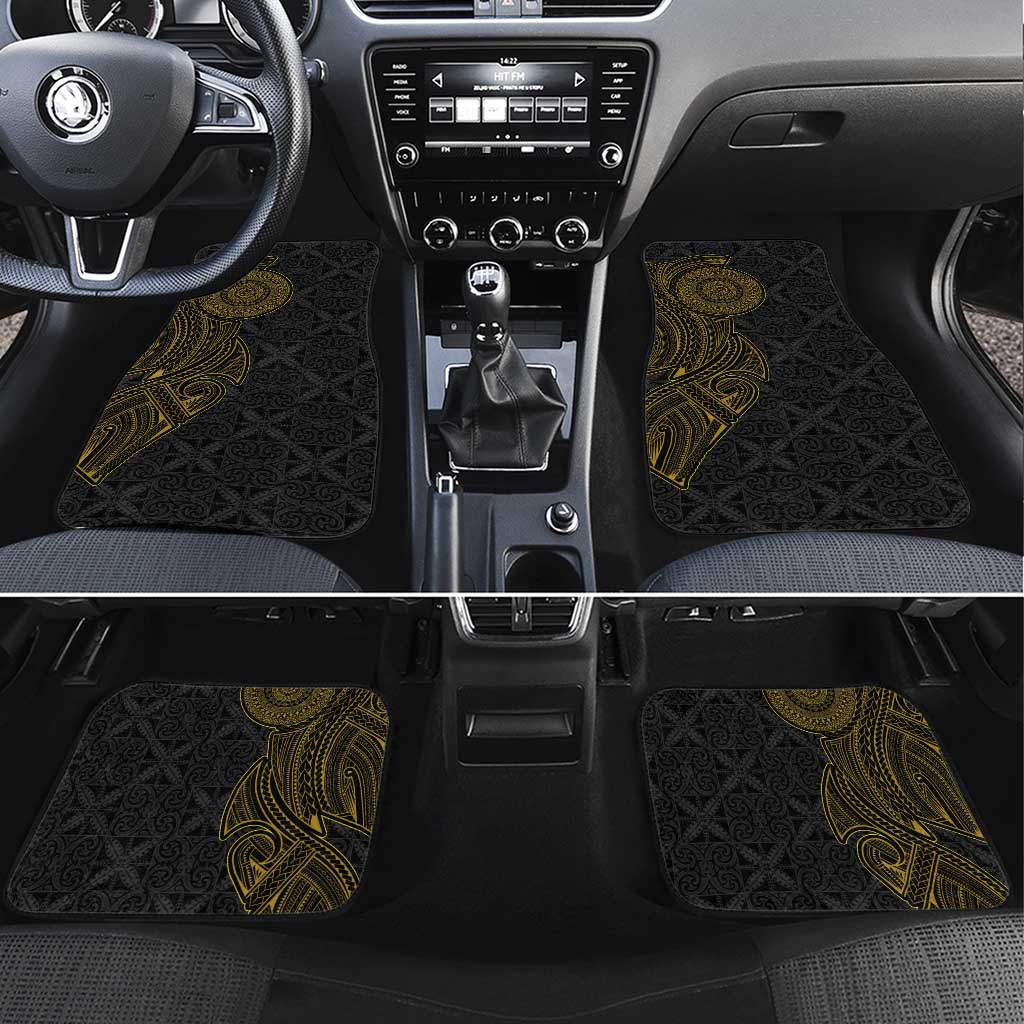 Niue Polynesian Hiapo Tattoo Art Car Mats Half Style Black Gold Color - Polynesian Pride